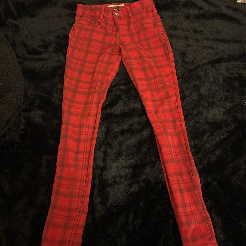 Vanilla Star Red Plaid Skinny Pants